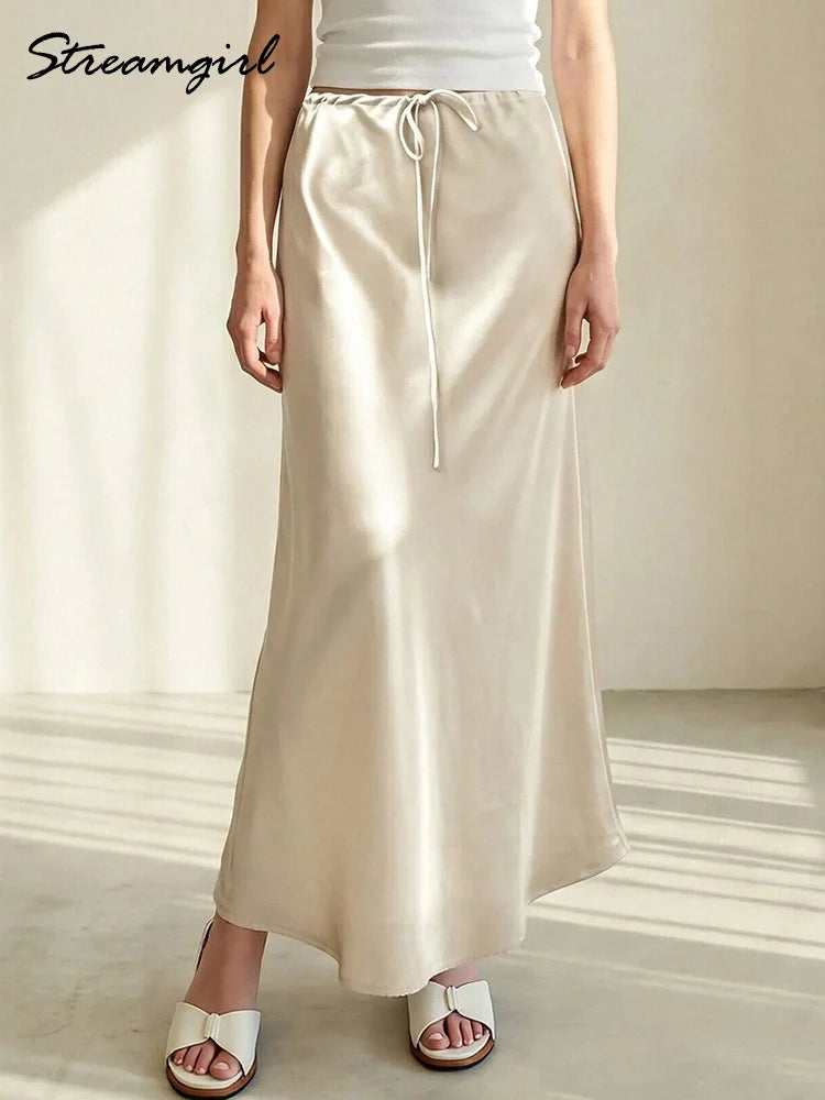 Women's Satin Maxi Skirt – Elegant Ankle-Length