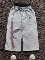 Embroidered Streetwear Pants | Unisex Double-Waist Graphic Bottoms
