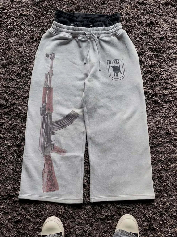 Embroidered Streetwear Pants | Unisex Double-Waist Graphic Bottoms
