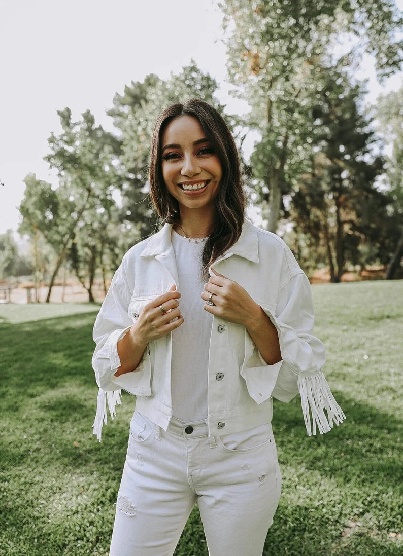 Custom Pearl & Rhinestone Bride Denim Jacket