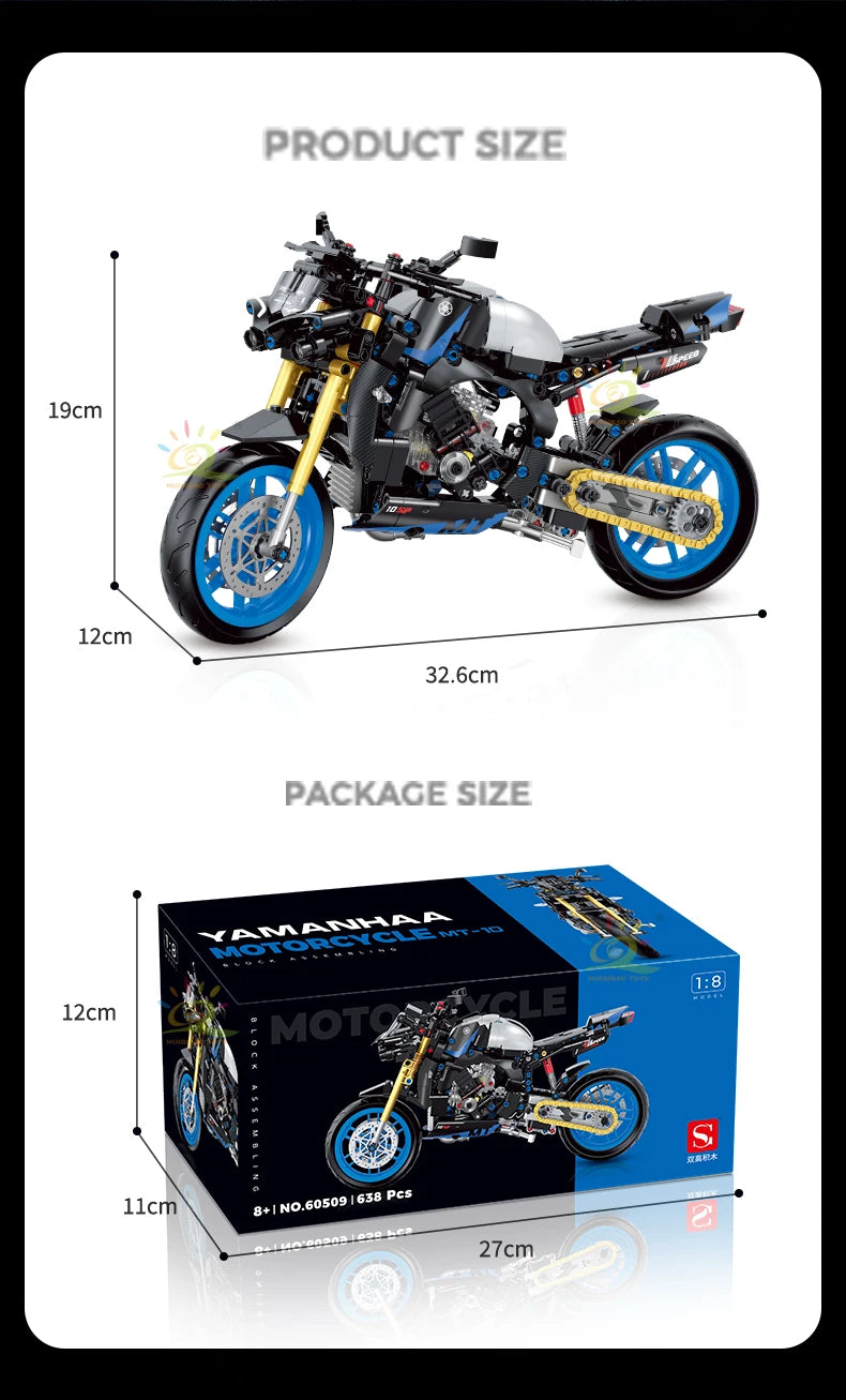 HUIQIBAO 1:8 Classic Motorbike Building Blocks High-tech Model Moto City Racer Bricks Toy for Kid Boy Children Adult MOC Car Set