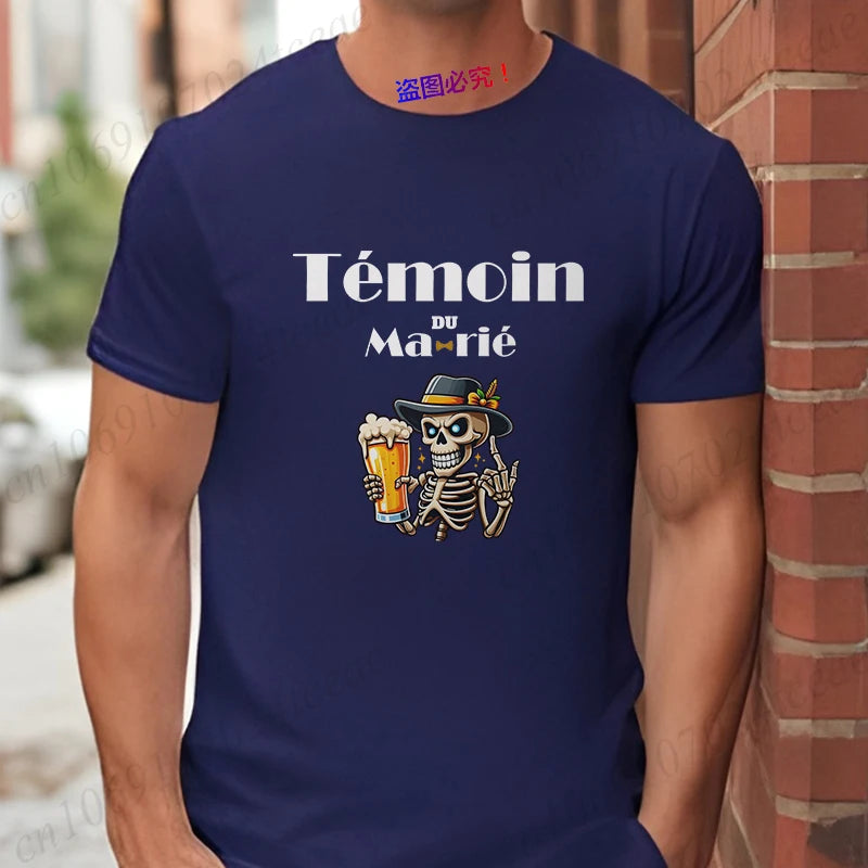 French Funny Single Farewell Bachelor Party T-shirt Wedding Beer Skeleton Tops Evg Team Married Tee Future Groom Man Squad Shirt