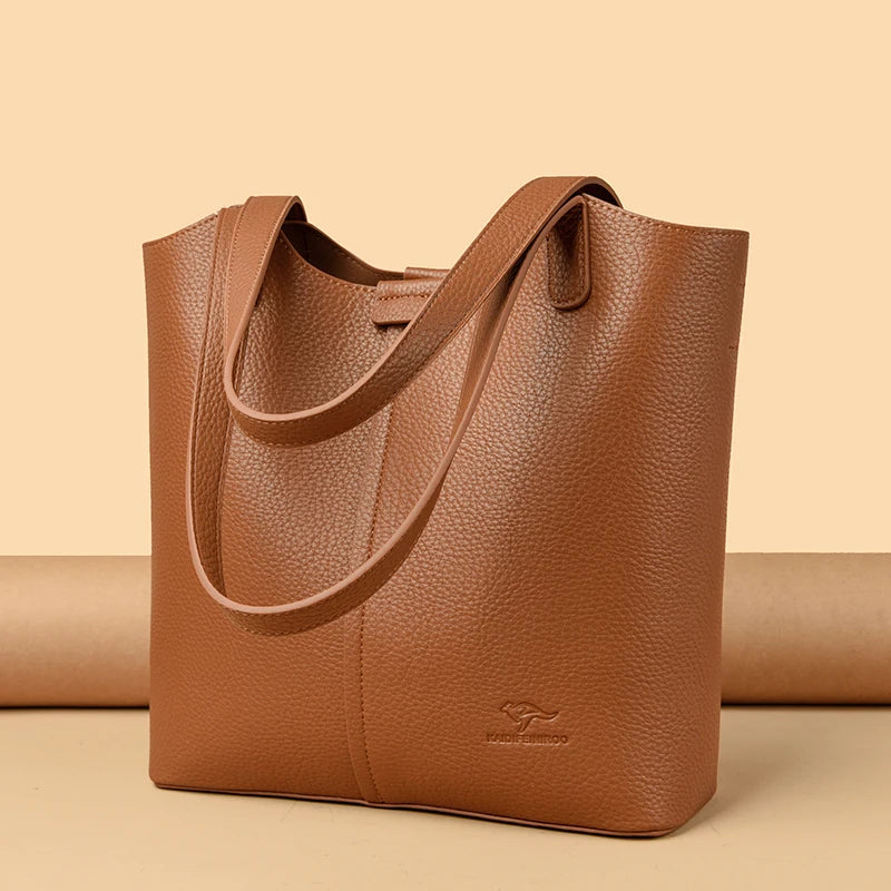 Genuine Brand High End Soft Pu Leather Shoulder Bag For Women Casual Tote Bag Female Purse Simple Design Handbag Commuting Sac