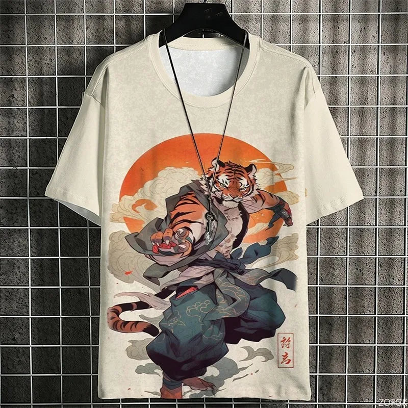 Japanese Samurai Cat Men's Anime T-Shirt – Summer 3D Print Tee