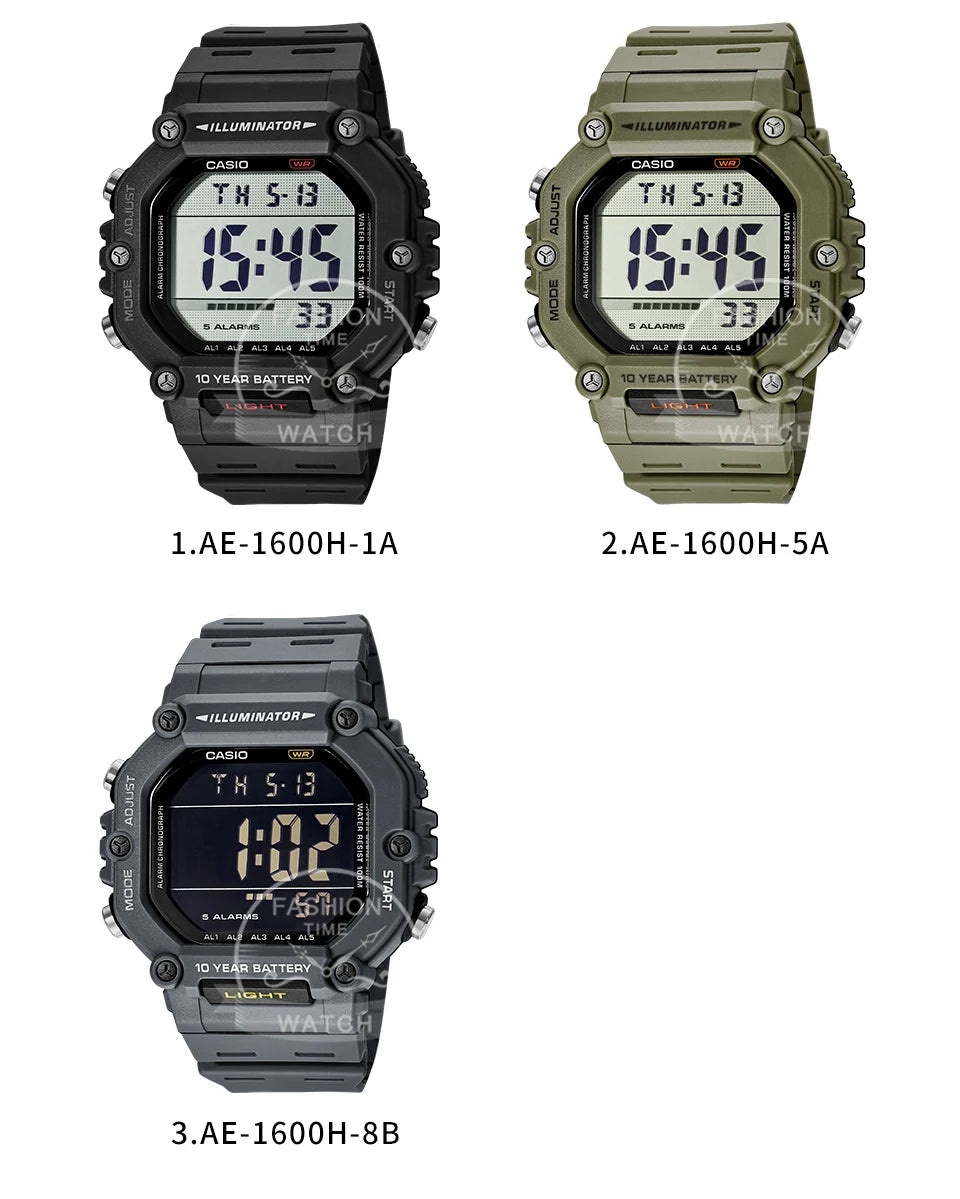 Casio Men’s Sport Digital Watch | 100M Water Resistant & Multi-Time Zone | AE-1600H-1A