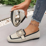 Women Flats Spring 2025 New Large Size Flat Loafers Shoes Women Knitting Slip-on Square Head Breathable Fashion Shoes for Women