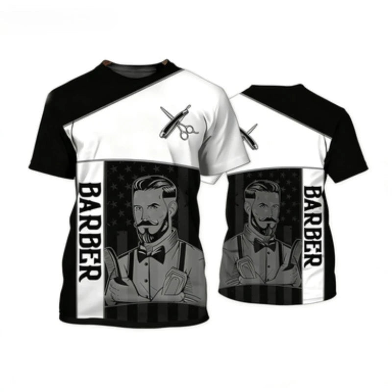 Men's Barber-Style Graphic Tee | Round Neck Short Sleeve