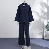 Fashion Stripe Long Pants Set Women Chic Lapel Single Breasted Shirt High Waist Wide Leg Trousers 2026 Spring New 2 Pcs Outfits