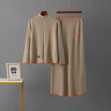 American-Made Luxury: Women’s Two-Piece Embroidered Wool Knit Jacket & Skirt Set