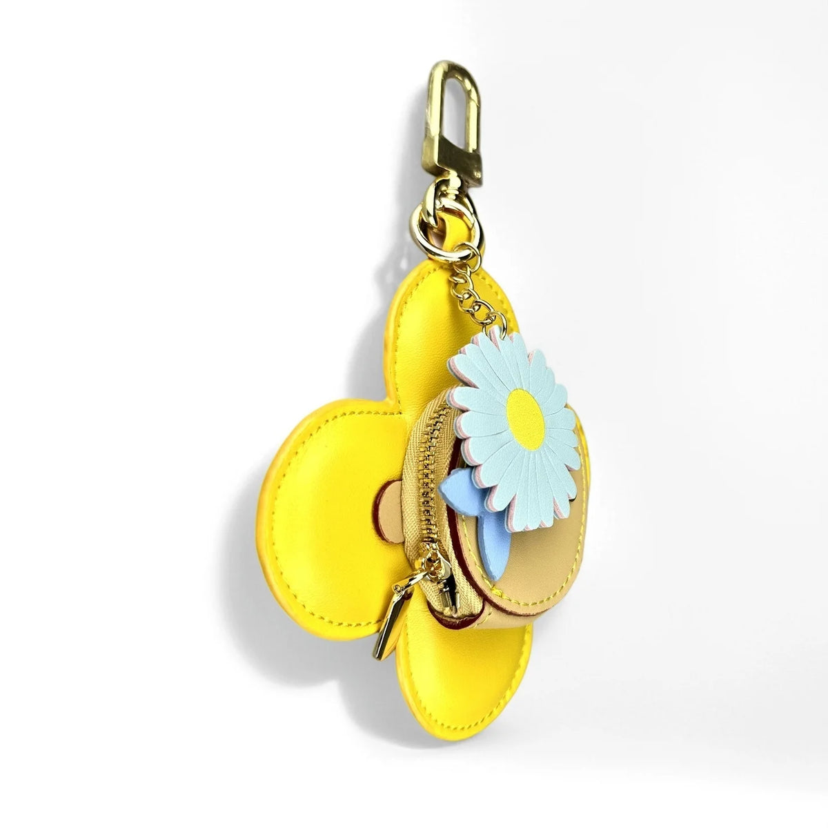 Real Leather Coin Purse with Daisy Charm-Cute Keychain Bag Clip for Handbag-Detachable Daisy Flower Accessory-Gift For Women
