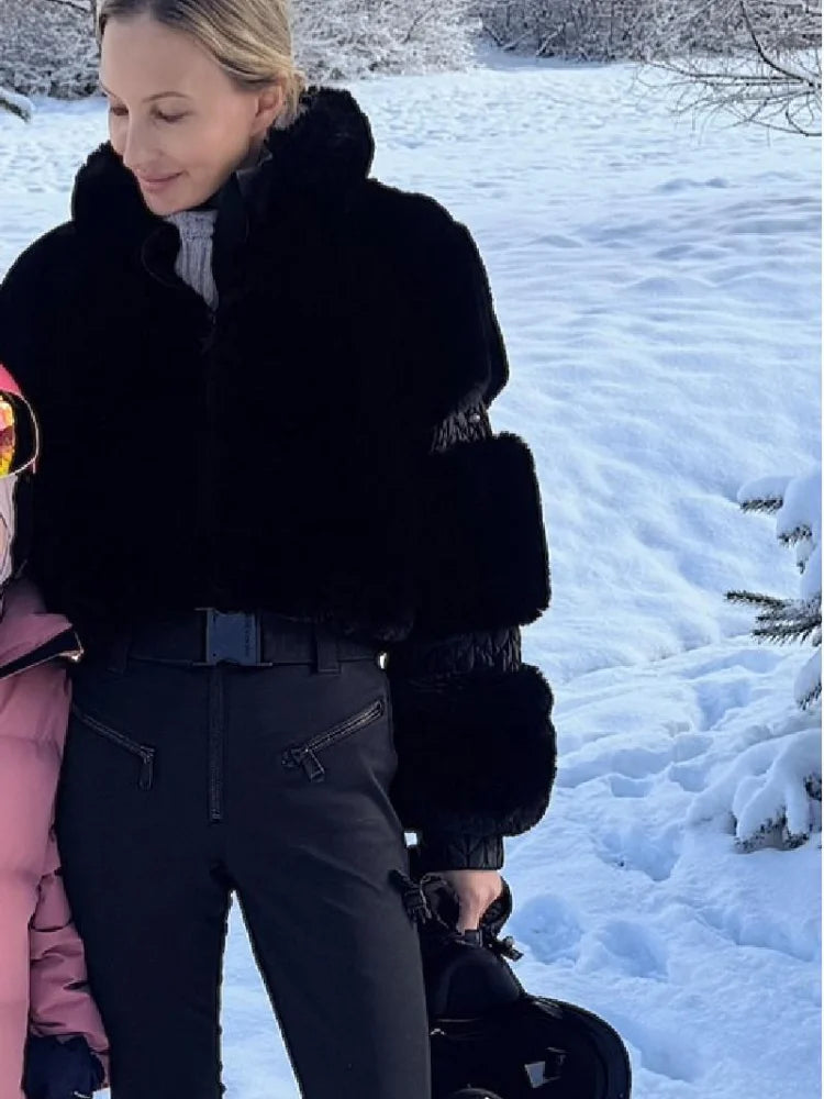 Women’s Faux Fur Trim Ski Jumpsuit
