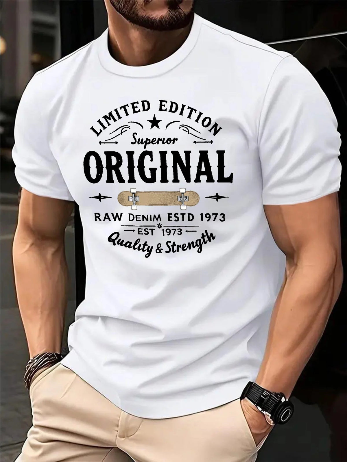 Men's Retro Skateboard Print Cotton T-Shirt