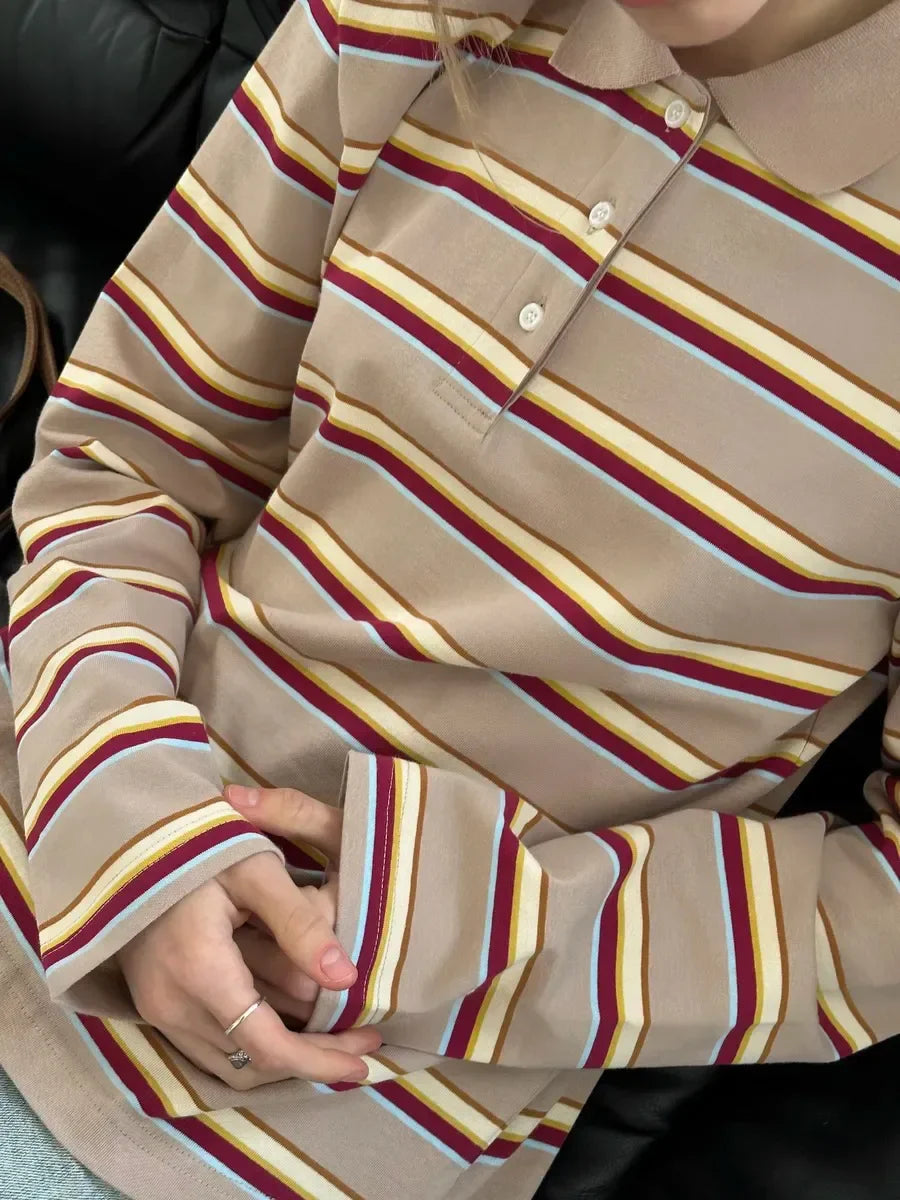 Vintage Striped Oversized Polo Shirt