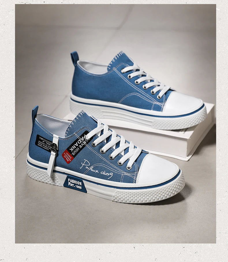 Men's Plus Size Canvas Sneakers — Breathable Lace-Up Casual Flat Shoes