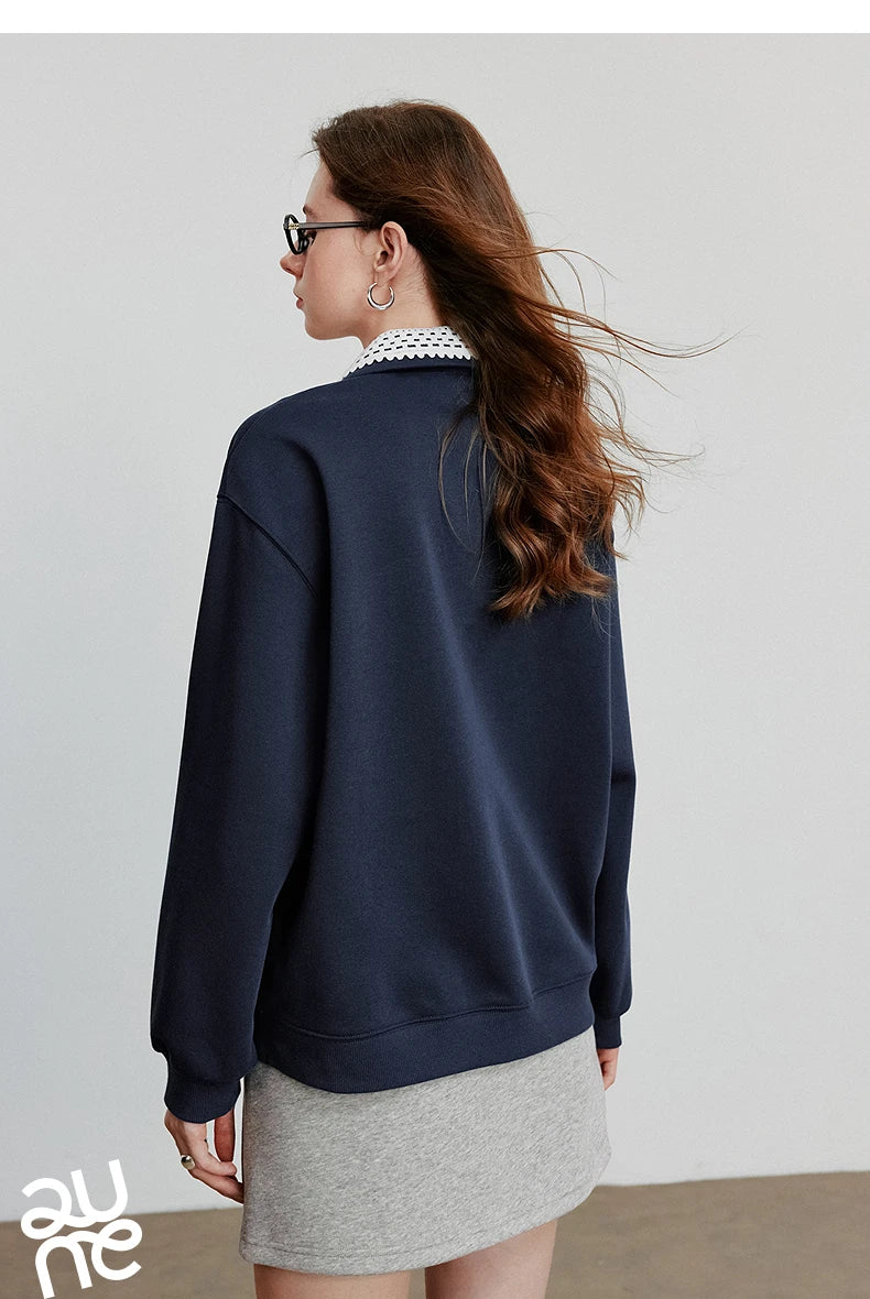 Women’s Green Colorblock Collared Sweatshirt