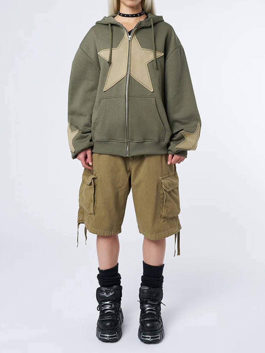 Women's Y2K Star Print Zip-Up Hoodie