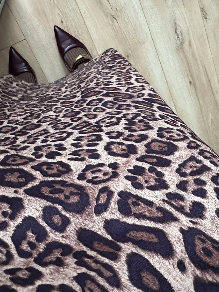 Leopard Print Suede Maxi Skirt – Women's Autumn Winter