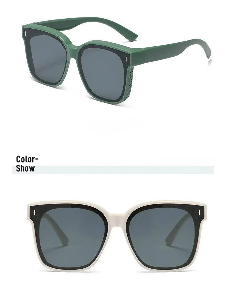 Polarized Clip-On Sunglasses for Glasses Wearers, Fashion Square Over Glasses Myopia Sunglasses, UV400 Protection for Driving, Fishing & Outdoor Use