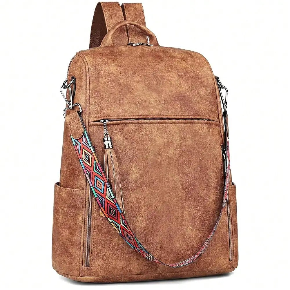 Women's Genuine Leather Laptop Backpack — 15.6" Retro Style