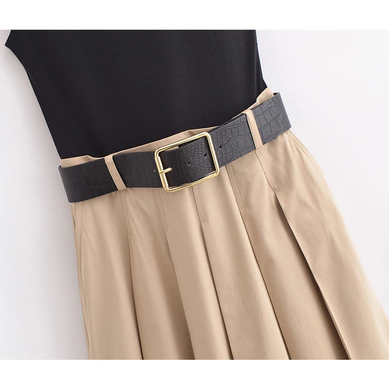 Elegant Pleated Sleeveless Midi Dress