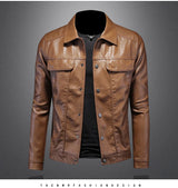 2024 Autumn and Winter New Men's Fashion Handsome with Solid Color Boutique Lapel Motorcycle Leather Coat Slim Fashion  M-5XL