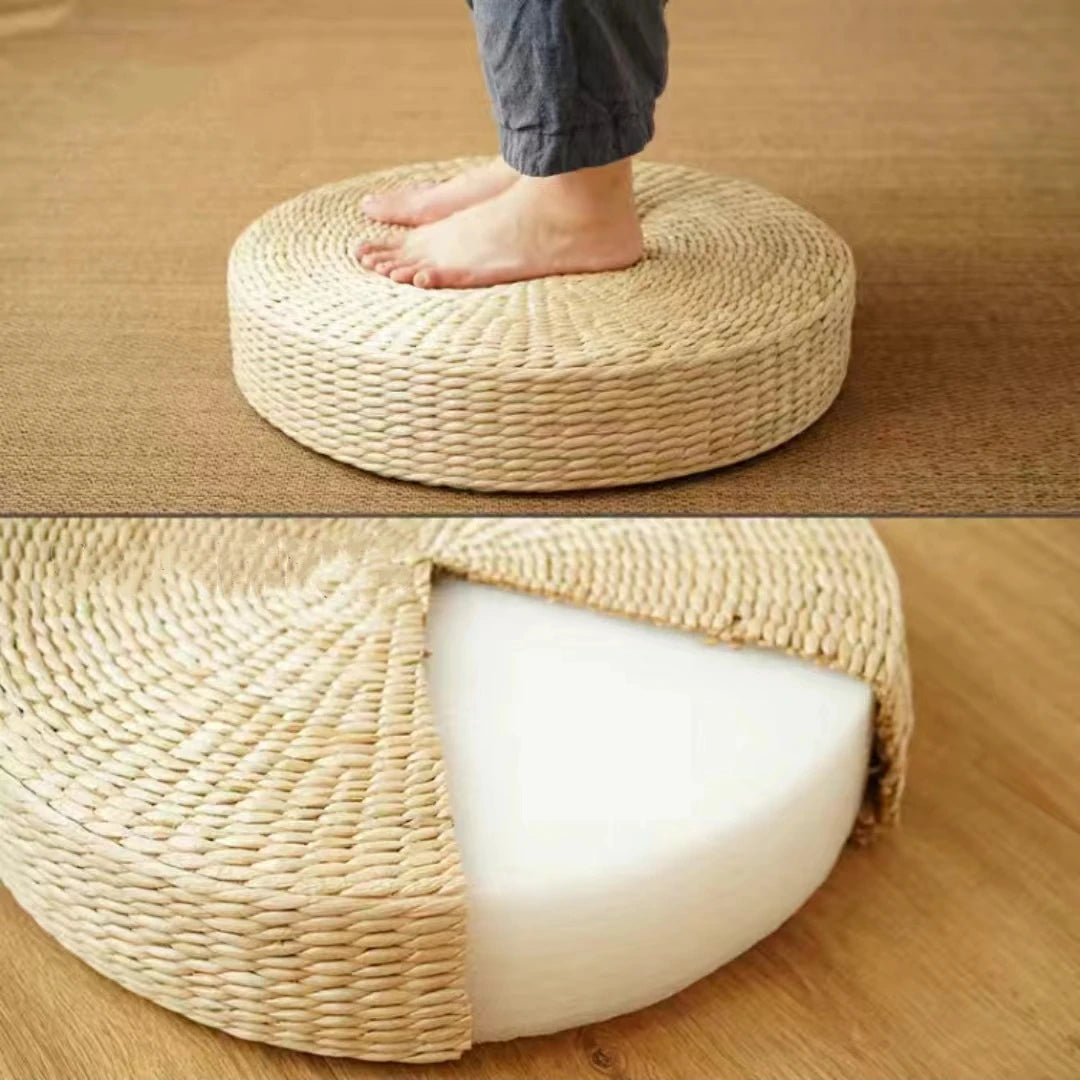 Handwoven Natural Straw Round Tatami Floor Cushion