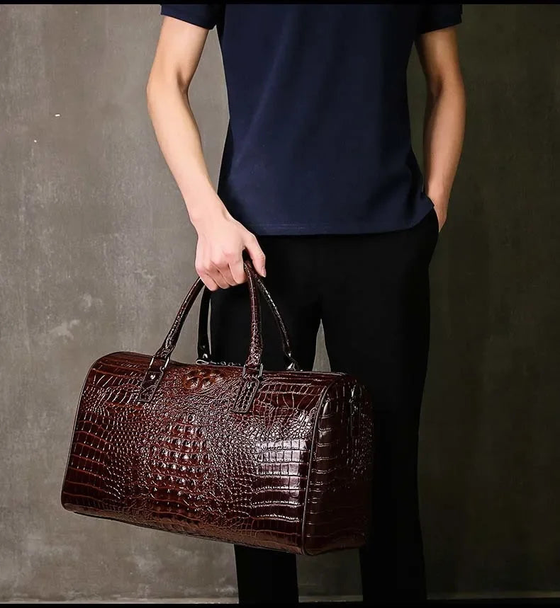 2024 New Cow Genuine Alligator Leather Travel Bags Luxury Men Large Capacity Portable Male Shoulder Bags Brand Travel Duffle Bag