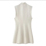 Women Stand Collar Double Breasted Mini Dress Sleeveless Elegant Casual Slim Fit Short Robe Lady Office New Dresses 2026 Summer