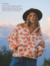 Zekye Women's Sweatshirt Flower Fleece Half Zipper Lapel Sweater Thickened with Lining Winter Clothes Woman Y2k Clothes