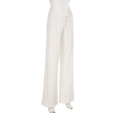 Basic Solid Low-Waisted Ribbed Knitted Pants Casual Loose Drawstring Wide Leg Pants Soft Comfy Lounge Wear Trousers Streetwear
