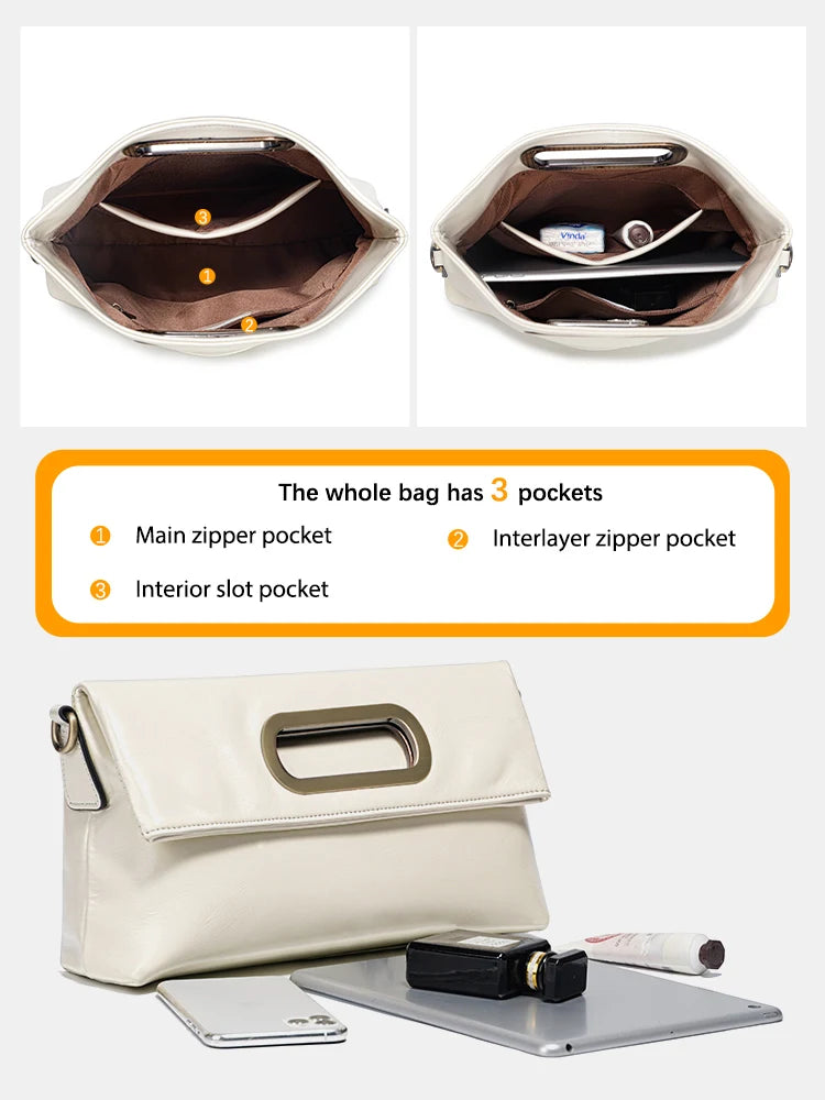 Zency Vintage Genuine Leather Handbag for Women Large Capacity Brown Crossbody Designer Shoulder Bag 2026 Summer Beige Sac Bolsa