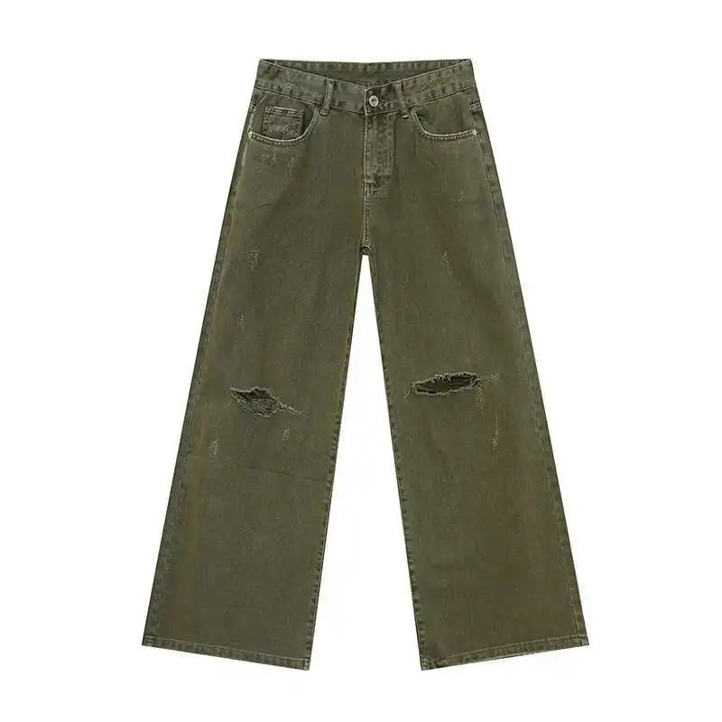 Men's Green Loose-Fit Straight-Leg Jeans