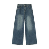 Men's Washed Blue Loose Straight-Leg Jeans