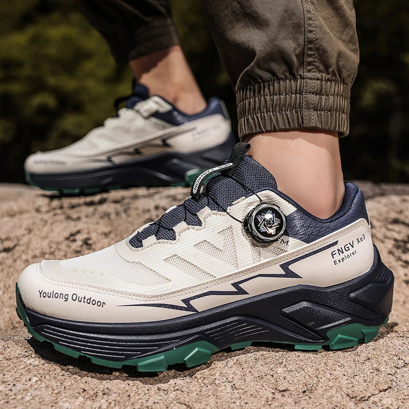 Outdoor Hiking Shoes for Men, Lightweight Travel Hiking Shoes, Breathable Mesh Sneakers, Casual Walking Shoes, Rotating Buckle Design, Non-Slip and Wear-Resistant Trail Shoes, Suitable for Mountaineering and Camping, 2026 New