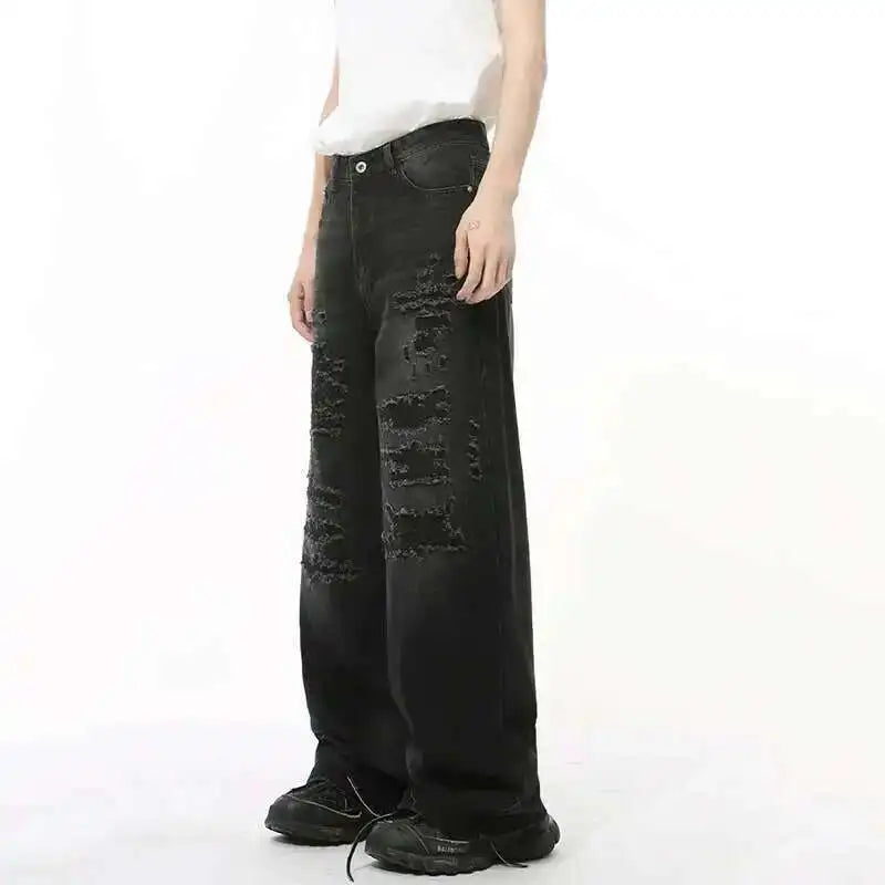 Men's Distressed Wide-Leg Jeans