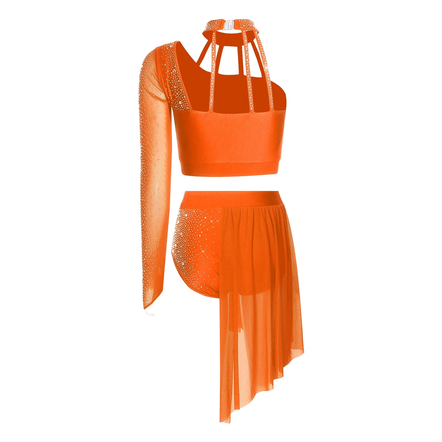 Women's 2-Piece Rhinestone Dance Crop Top & Shorts Set
