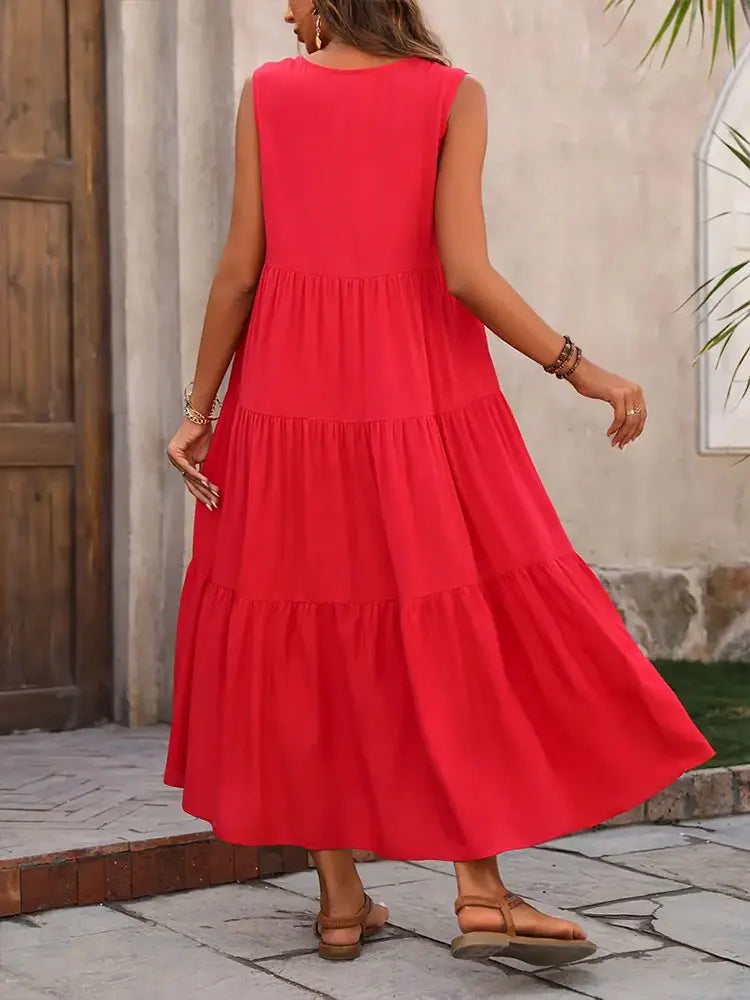 Elegant V-Neck Ruffle Summer Maxi
