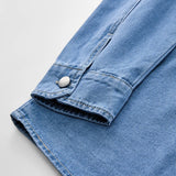Heavy duty washed denim jacket for men vintage blue lapel long sleeved shirt style jacket casual and loose outer wear
