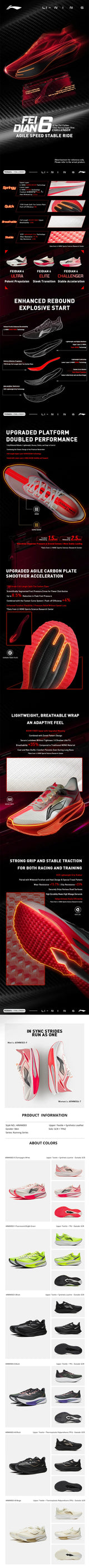 LI-NING FEIDIAN 6 CHALLENGER Men's Running Shoes Professional Sports Marathon Running Shoes ARMW003