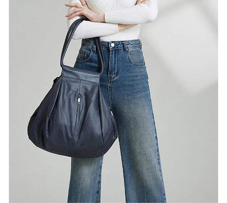 Slouchy Soft Cowhide Large Capacity Purses Handbags For Women 2026 Genuine Leather Shoulder Bags Travel Bag Underarm Wrist Bags