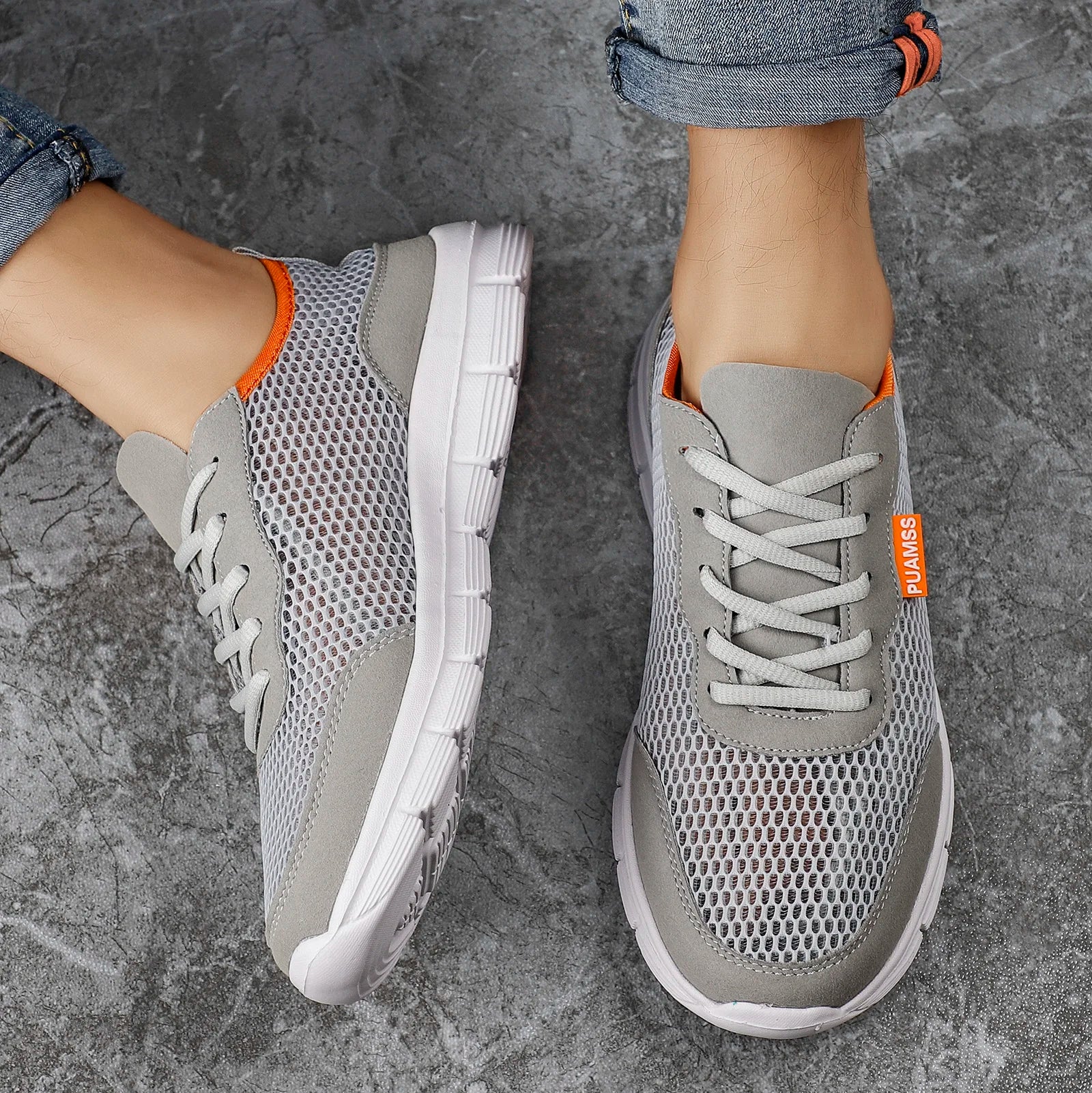 PUAMSS Men's Lightweight Mesh Running Sneakers — Breathable, Lace-Up, Stability
