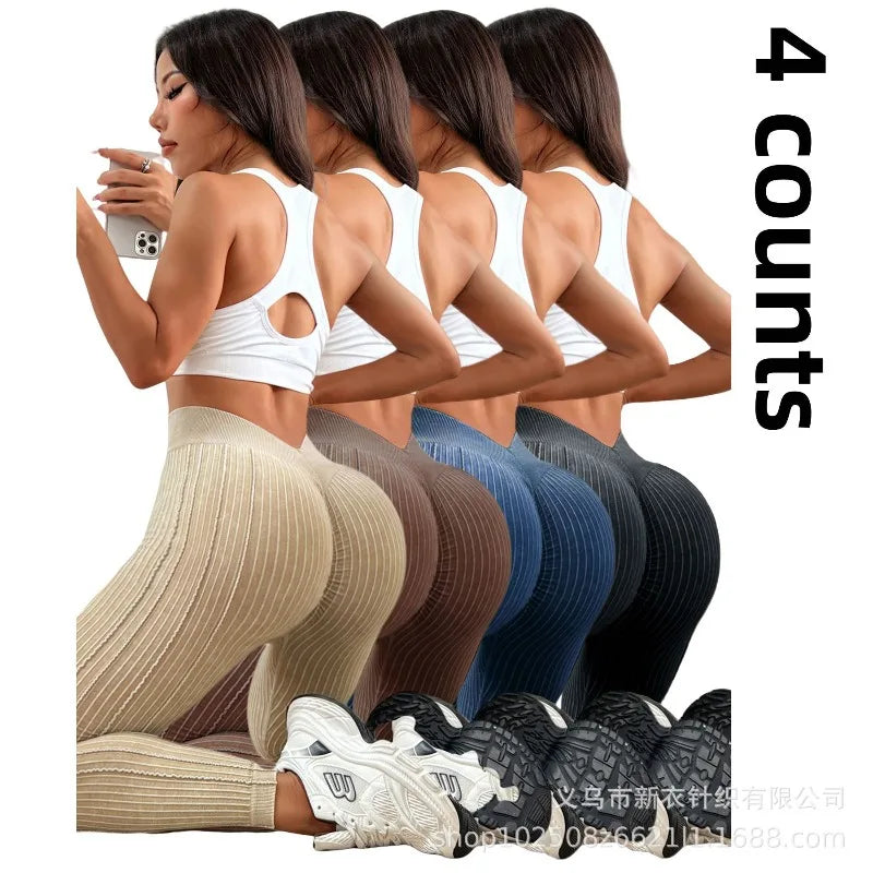 Women's Sand Wash Ribbed V-Back High Waist Yoga Leggings