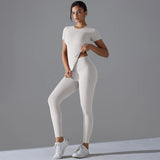 Yoga Set Women Workout Set Sportswear Gym Clothing Fitness Shorts Sleeve Crop Top High Waist Leggings Sports Suits