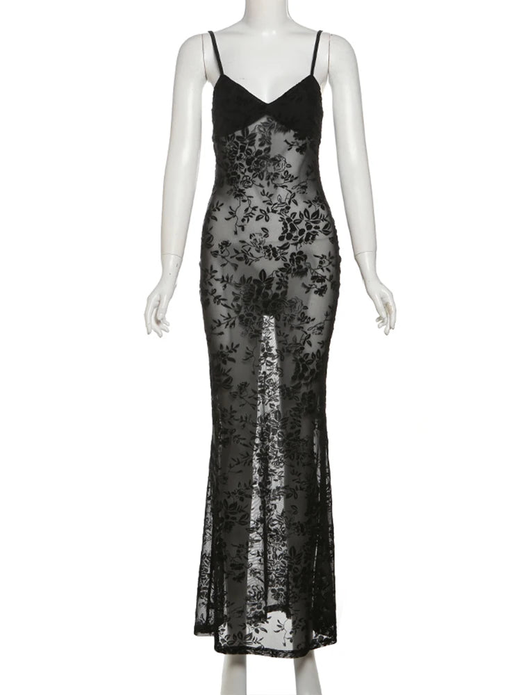Black V-Neck Asymmetric Maxi Dress