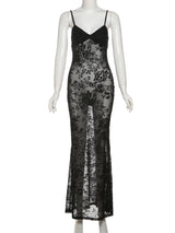 Black V-Neck Asymmetric Maxi Dress