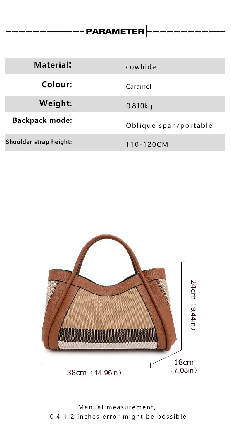 Aidrani  New retro checkered women's handbag, large capacity luxury bag, canvas genuine leather bag