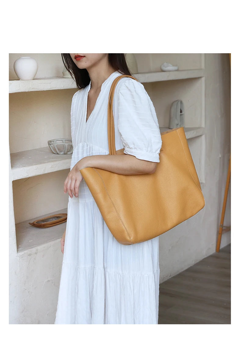 Bag Women 2022 New Summer Genuine Leather Tote Female Casual Fashion Simple Underarm Shoulder Bag Large Capacity Shopper Handbag
