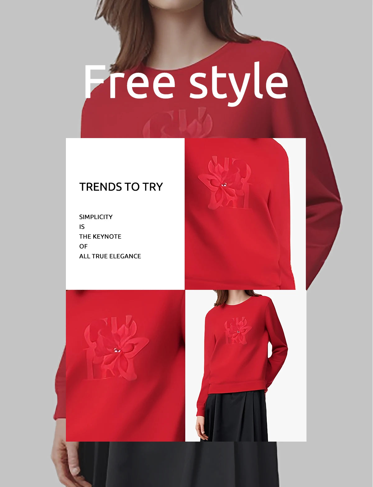 Floral Embroidered Women's Pullover Sweatshirt with O-Neck
