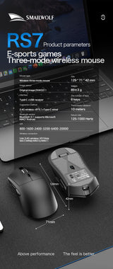 SMAILWOLF RS7 Bluetooth Wireless Mouse Three-Mode Gaming Notebook Desktop Computer Gaming PAW3311 Suitable for Big Hands