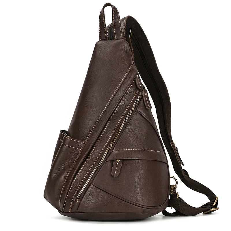 Single Shoulder Bagpack Genuine Leather Chest Bag Outdoor Riding Bag Chest Packs For Biker Men Male Sling Bags Cow Leather